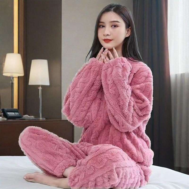 

Пижама из кораллового флиса, утолщенная фланелевая, милая домашняя одежда, свободный модный костюм-кардиган one size розовый