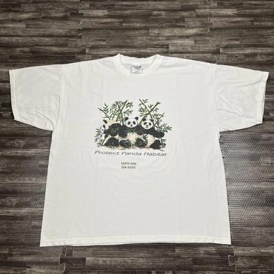 T-shirt Vintage Protect Panda Habitat Earth Now San Diego Bianca XXL VTG Anni '90 Y2K