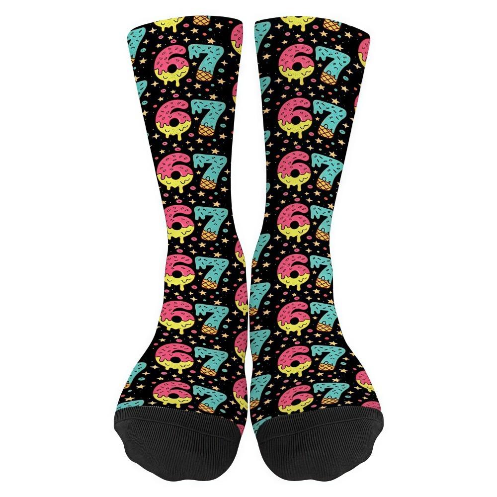 Warm 67 Meme Crew Long Socks Cartoon Creativity Stockings 67 Meme Ice Cream Socks For Men Women