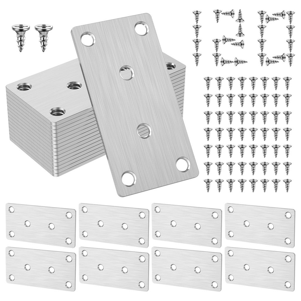 20Sets Flat Bracket 201 Stainless Steel Connector Multipurpose Repairing Plate with Screws Portable Wooden Furniture Fasteners