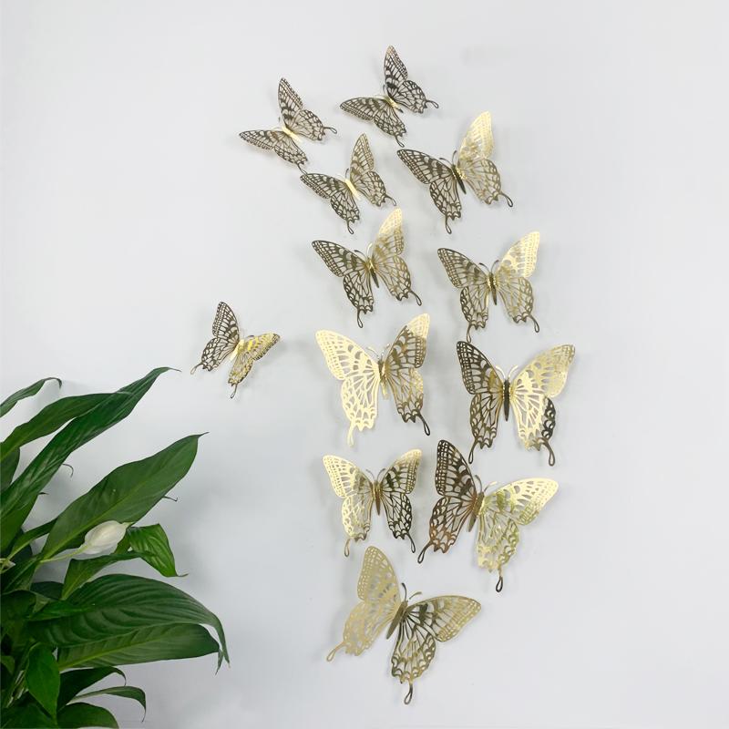 12Pcs 3D Hollow Colorful Butterfly Wall Stickers For Wedding Decoration Bedroom Children's Room Wall Art Kids Room Living Room