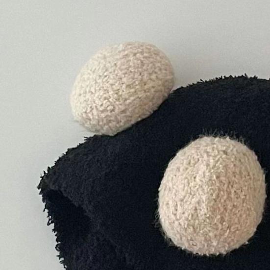 Children Hat with Bear Ear Design Solid Color Button Closure Elastic Breathable Winter Cap Cold Weather Accessory