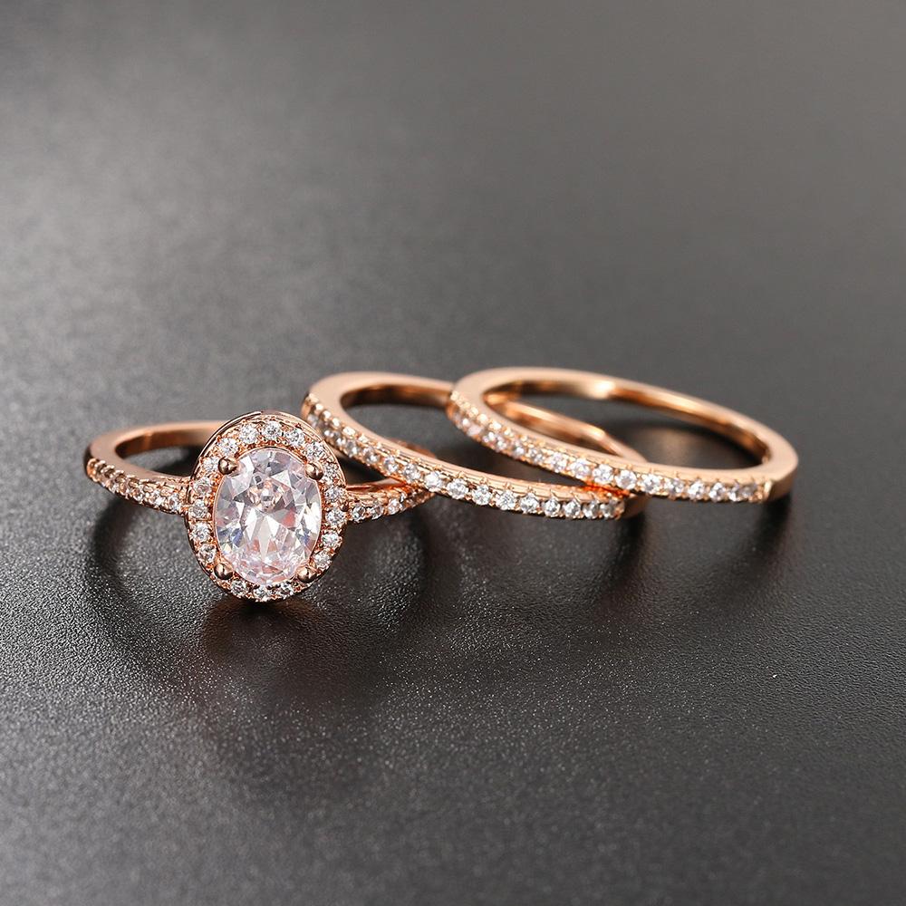 Wedding Engagement Ring Set for Women AAA+ Cubic Zirconia Crystal Rings Rose Gold Color Marriage Bride Accessories Jewelry SR077