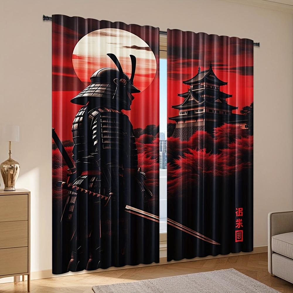 2pcs Elegant Anime Samurai Sheer Curtains – Artistic Decor for Bedroom & Living Room