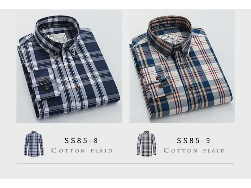 Camisa de Cuadros de Algodón de Manga Larga para Hombre con Cuello Mao - Ropa Casual Moderna para Primavera y Otoño