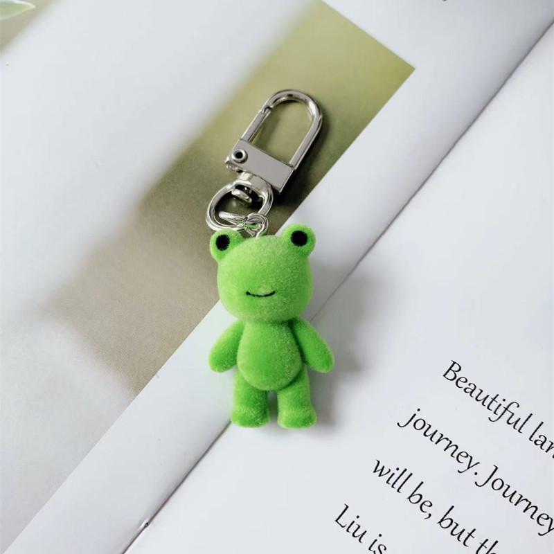 Cute 3D Flocking Frog Keychain Flocked Little Frog Couple Mobile Phone Pendant Car Keyring Earphone Backpack Charms Bag Decor