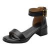 Vintage Word with Open-toed Sandals Women 2025 Summer Soft Leather High-heeled Thick-soled Versatile Bag Heel Roman Shoes Women