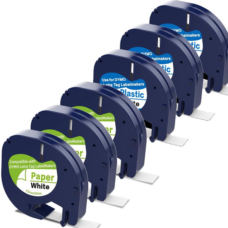 

Лента для этикеток из 6 упаковок, совместимая с DYMO LetraTag, сменный блок белой бумаги 91330 10697 91331, 1/2 дюйма X 13 футов 12 мм X 4 м, черно-белая лента для изготовления этикеток для Dymo Le