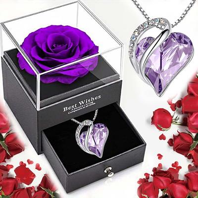 Nouveau Collier Cœur Océan Amour Cadeau Saint-Valentin Vente Chaude avec Boîte à Bijoux Rose Éternelle Pour Fille Cadeaux Fête des Mères