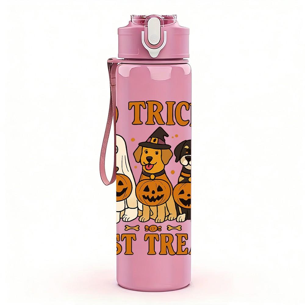 1PC No Tricks Just Treats Pumpkin 750ml Color Plastic Sports Water Bottle Leakproof Flip Straw Lid Suitable for Sports Office Home Use