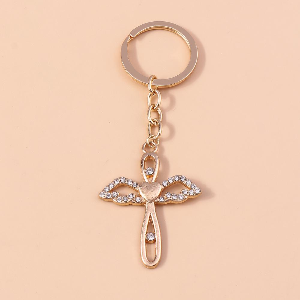 Luxury Rhinestone Crystal Cross Keychain Religious Key Ring Pendants for Key Holder Women Girls Handbag Charms DIY Jewelry Gifts