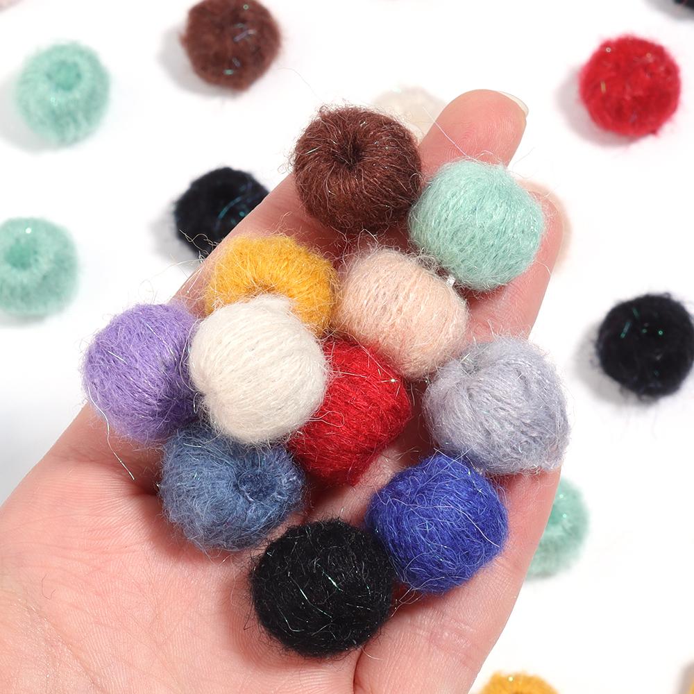 

10pcs/lot Colorful Plush Mohair Beads Round Knitting Mohair Cover Plastic Beads For Jewelry Making Clothing Crafts Decoration