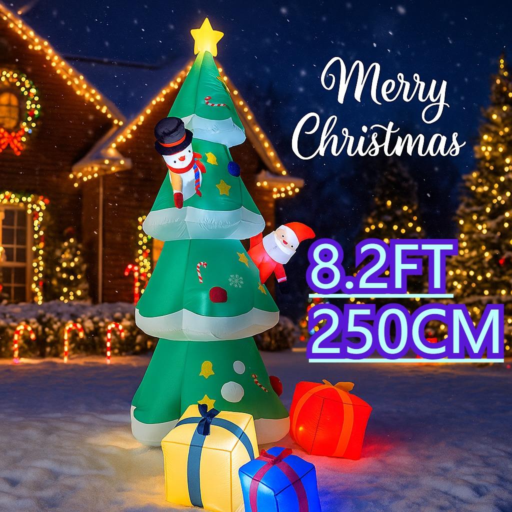 8.2FT Xmas Holiday Inflatable Yard Decor LED Christmas Tree Santa Snowman Gift Boxes Included Toy Supplies Home Ornaments Gifts