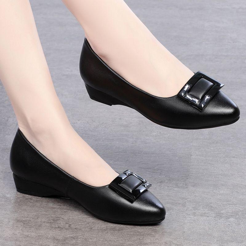 

Women s Genuine Leather Low Heel Non-Slip Soft Sole Work Shoes, Plus Size 43, Fashionable Cowhide Mom Flats 35
