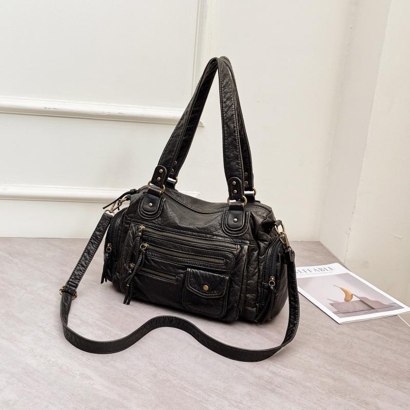 Retro pu multi-pocket bag large-capacity portable tote bag simple commuter shoulder women's messenger bag