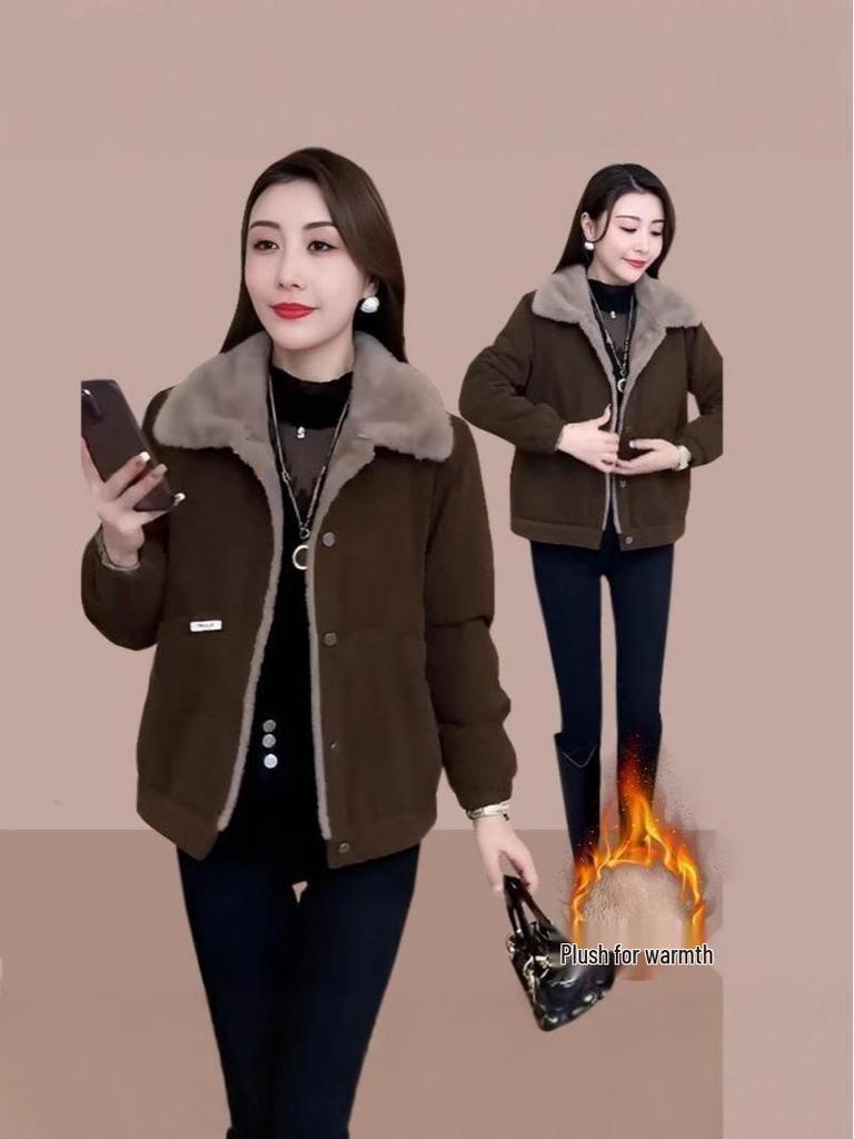 Jaqueta de Veludo Cotelê Feminina de Inverno: Forrado com Fleece, Quente, Fashion, Versátil, Corte Amplo, Emagrecedor, Cobre a Barriga, Estilo Maternidade.