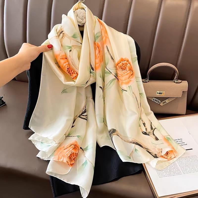 New Lijin Forged Long Scarf Cashew Feather Printed Silk Scarf Fashion Ladies Satin Outer Shawl