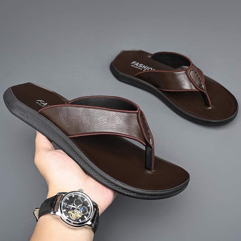 Fashion Casual Leather Male Flip Flops Fashion Classic Slippers for Men Comfortable Summer Half Drag Outdoor Sandals Leisure Walk Slides