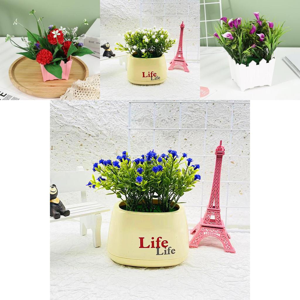 Faux Blooming Rose And Chrysanthemum Sphere With Pot For Indoor Decoration And Gift