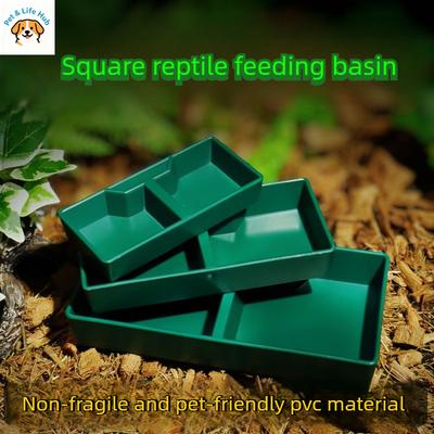 Square Reptile Food Bowl-Food Grade Resin Anti-Escape Feeding Dish for Gecko Tortoise Lizard Easy To Clean Pet Supplies