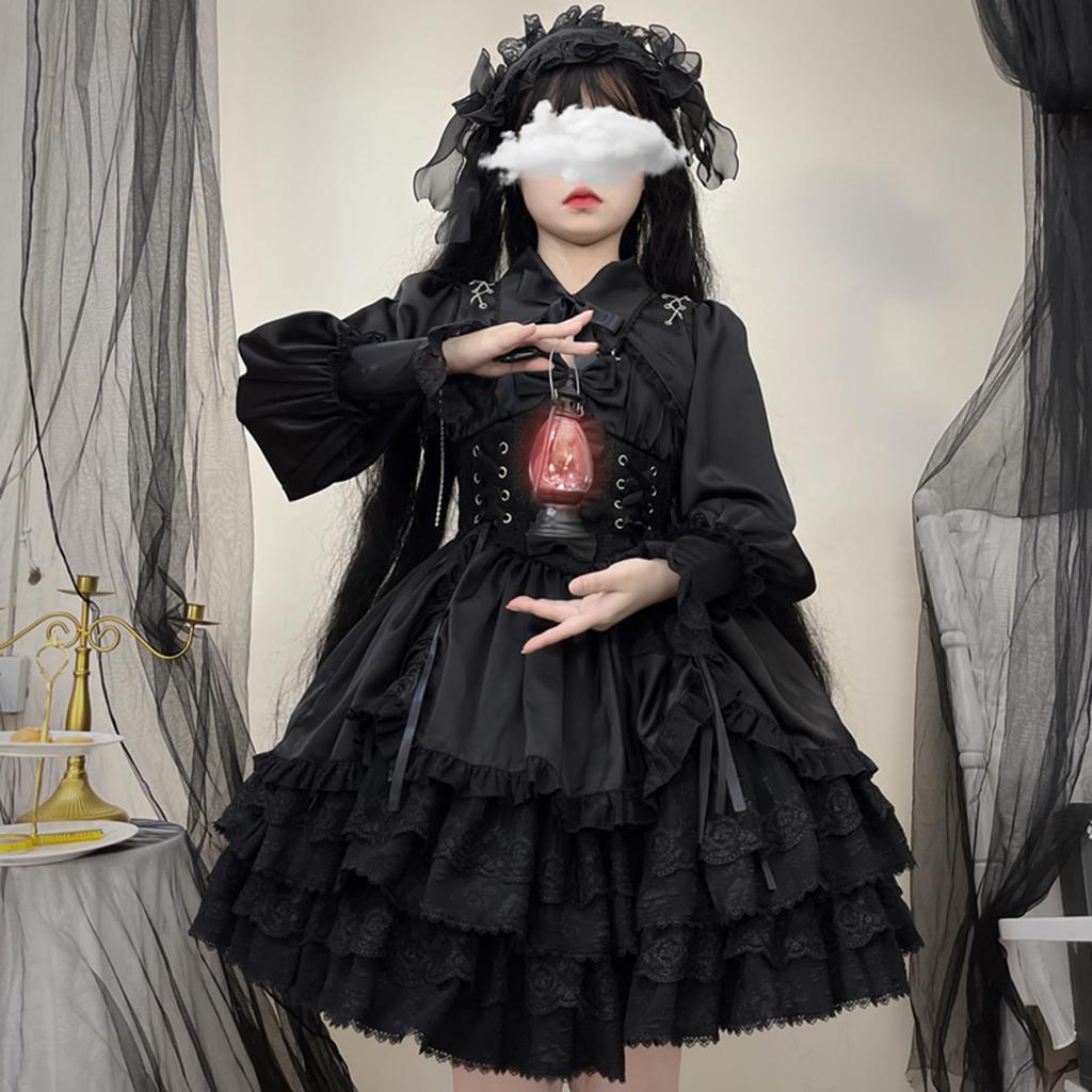 Toku and Yuu Mori Girl Lolita Gothic Tiered Jumper Princess Open Long Party Size Dress, Style, Ladylike, Skirt, Sleeves, Neck, Crossdressing, Chain,