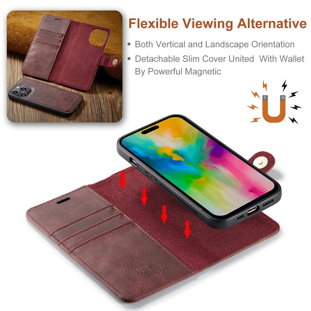 DG.MING for iPhone 16 Pro Max Case Detachable Split Leather Phone Cover