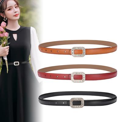 Four Seasons Available Water Diamond Jewelry Thin Belt Women'S Decorative Jeans Dress Cowhide Belt Women'S Genuine Leather Belt