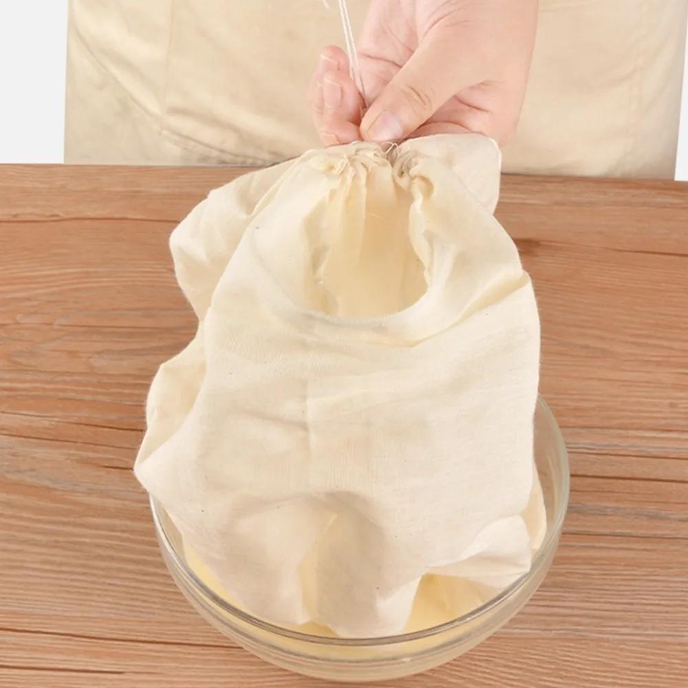 Reusable Cheese Cloth Filter Bags For Tea Yogurt Cold Brew Milk Tea Strainers Soap Herbs Spice Strainers Muslin Drawstring Bags