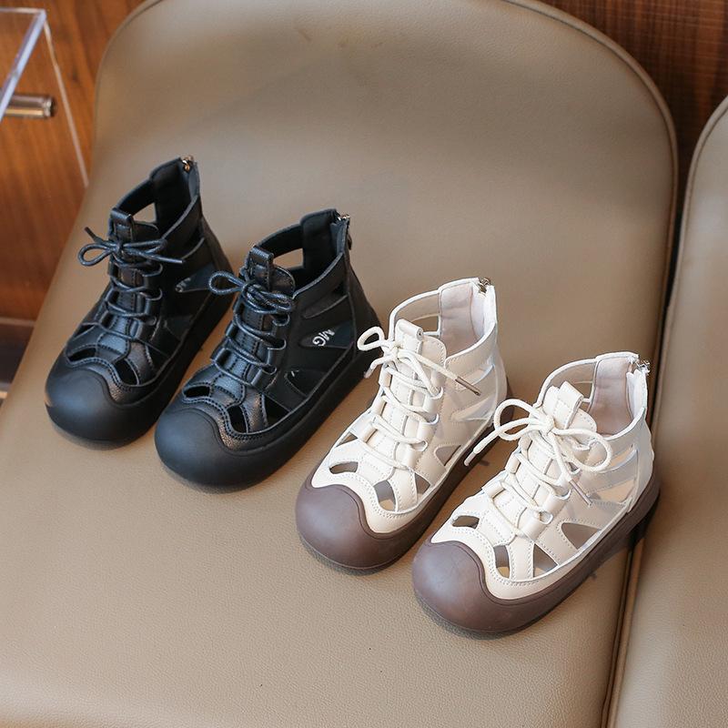 

Children S Roman Sandals Summer New Korean Version Hollowed Out Girls Open-Toed High-Top Bow Cool Boots Classmate Tide