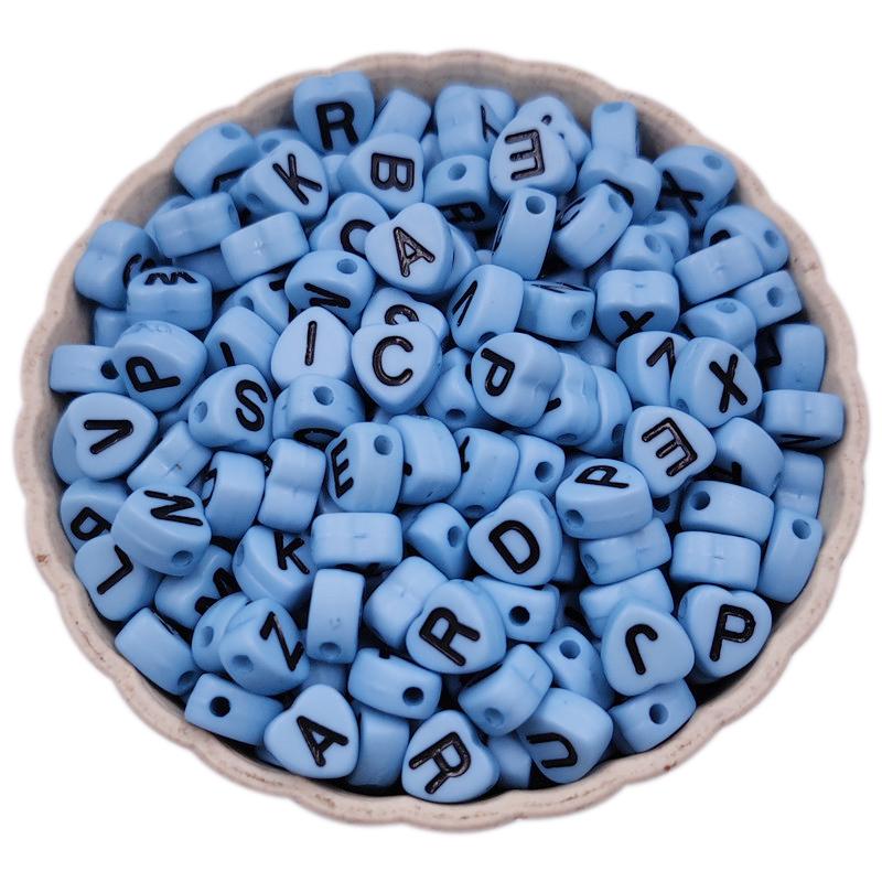

200 шт. 4*7 мм свободные бусины в форме сердца с буквами ярких цветов для изготовления ювелирных изделий, ожерелье, браслет, кулон с одним отверстием, сделай сам синий