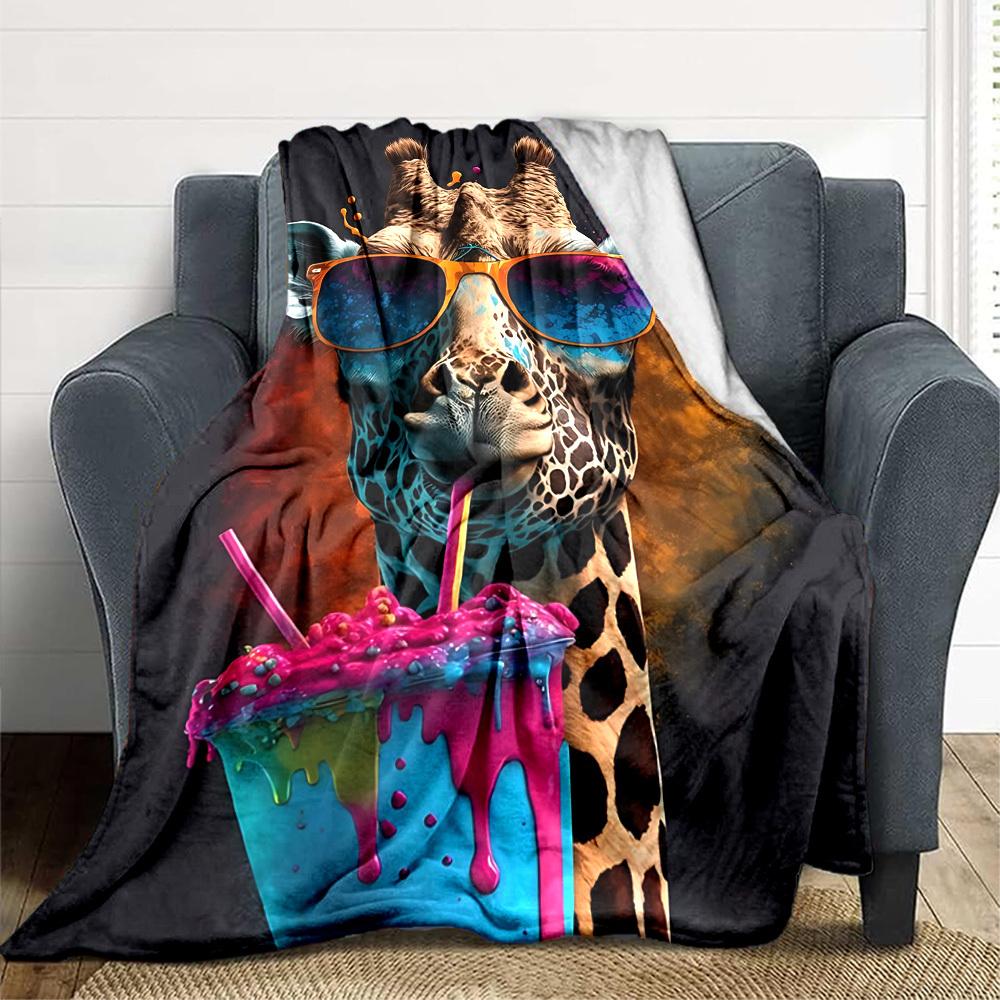 1pc Giraffe Print Blanket Lightweight Flannel Blanket Throw Blanket For Sofa, Bed, Travel, Camping, Livingroom, Couch, Chair, And Bed yy2509026179 100x150cm
