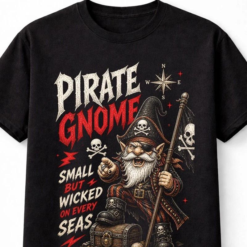 Pirate Gnome Skull Treasure Funny Sea Adventure Graphic Unisex TShirt S