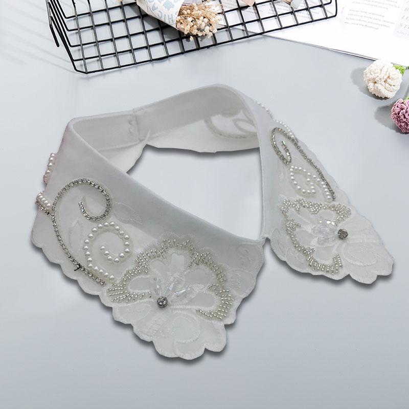 Pearl Fake Collar Shirt Women Detachable Collar Neckline Women False Collar Tie White Lapel Faux Col Women Clothes Accessories