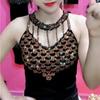 Rhinestones Inlaid Camisole Women Sexy Elastic Fashion Colorful Pattern Autumn Winter Warm High Quality All-Match Vest New
