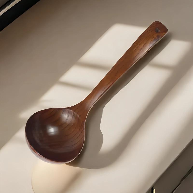 Long Handle Wooden Soup and Porridge Spoon: Large Kitchenware for Serving and Hot Pot