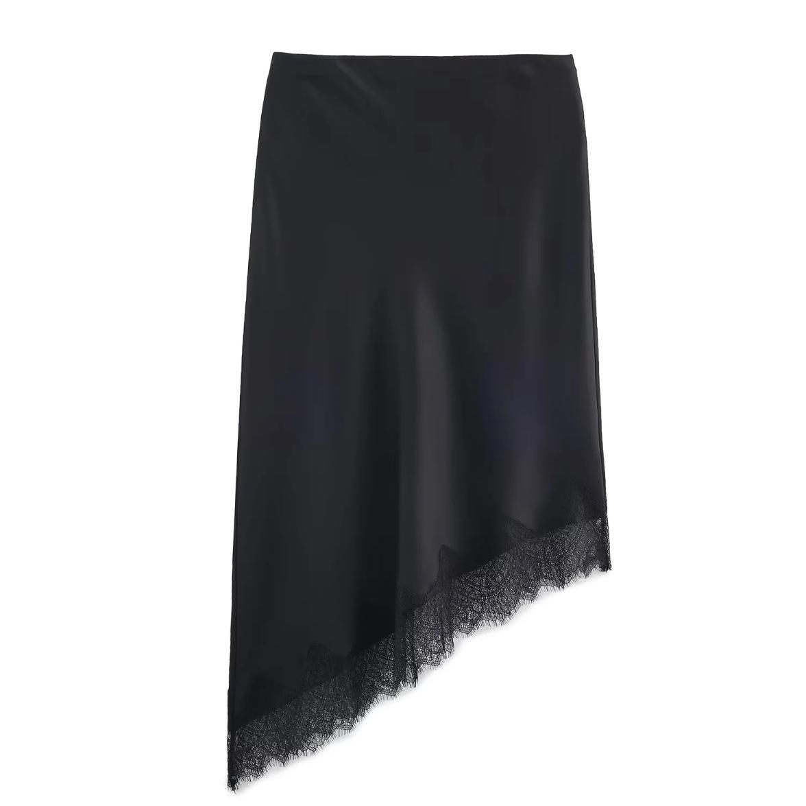 Женская элегантная кружевная шелковая атласная юбка в европейском и американском стиле Medium чёрный