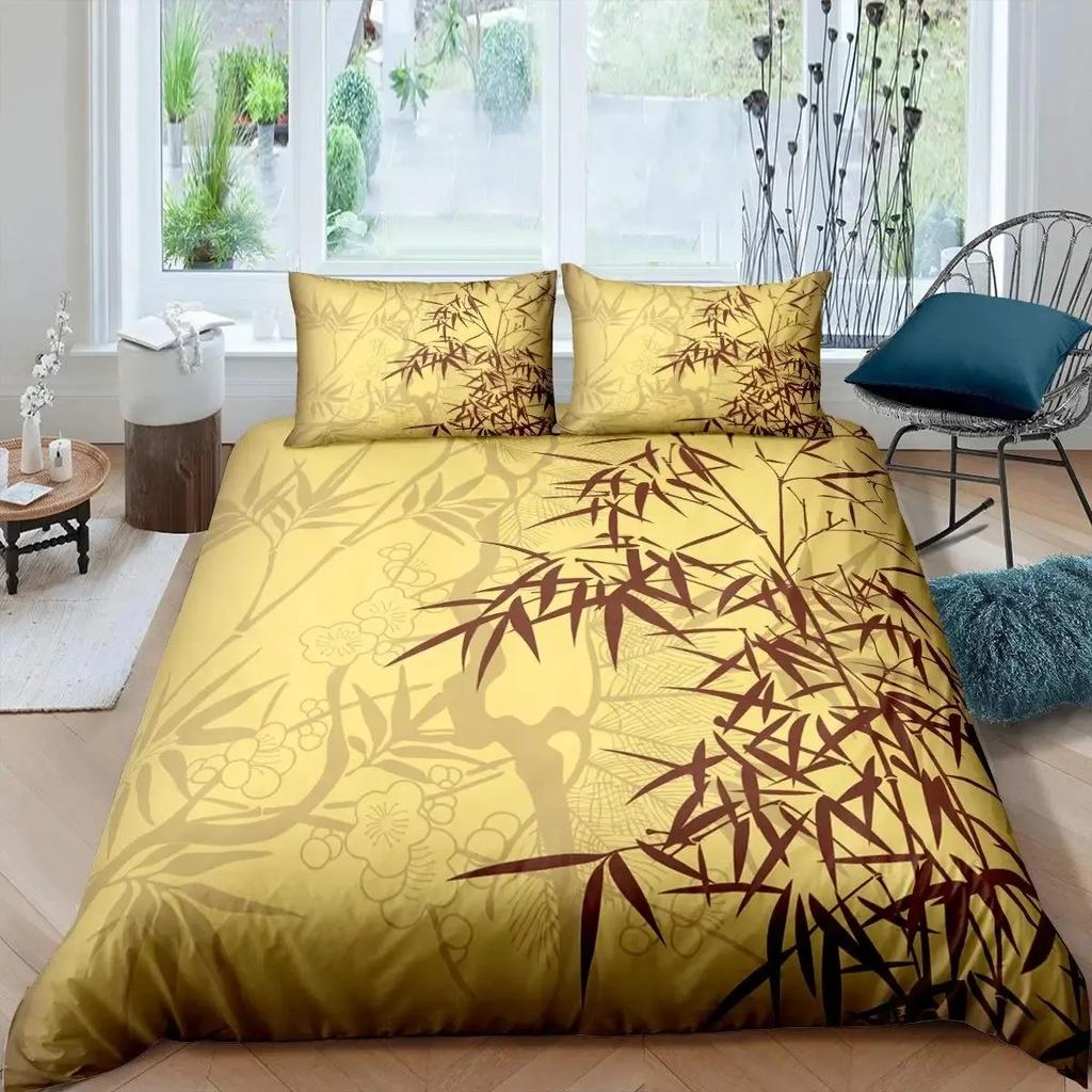 Conjunto de capa de edredom de bambu, conjunto de cama com galhos de bambu, capa de edredom com estampa de árvore, capa de edredom luxuosa estilo floral retrô, tamanho queen