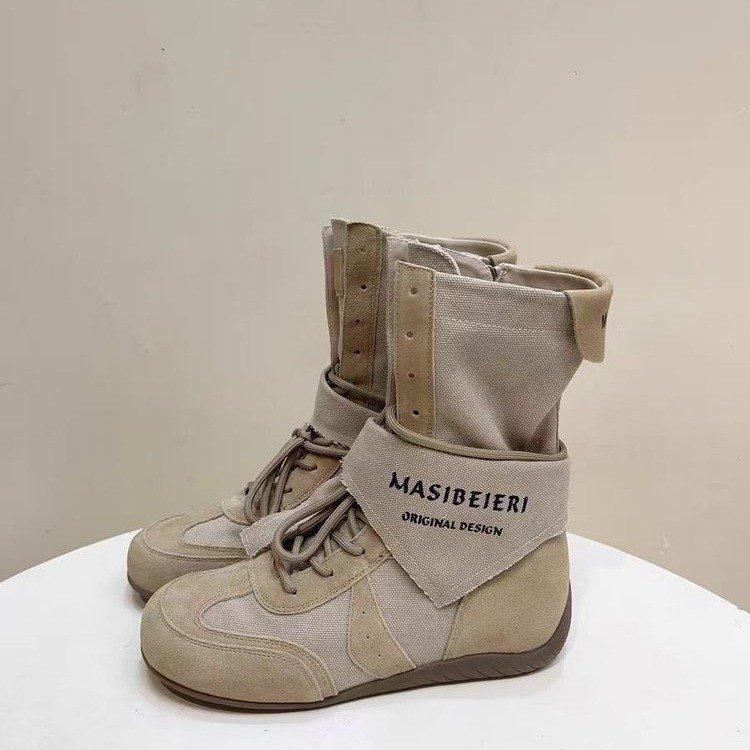 Wasteland Wind Heightening Lace-up Martin Boots Women's 2025 New Versatile Retro Mid-tube Outdoor Thin Tooling Women's Boots