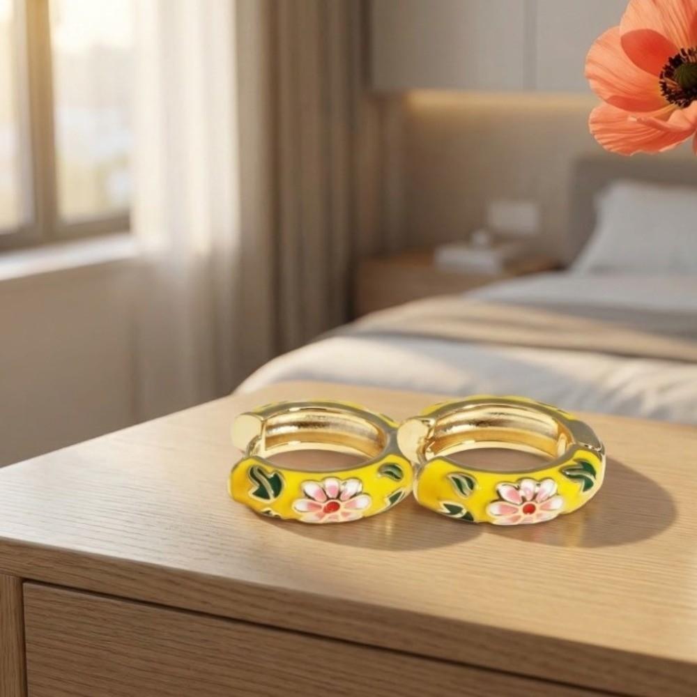Chinese Flower Enamel Ear Rings Traditional Glaze Ear Jewelry  Gifts for Women Girl
