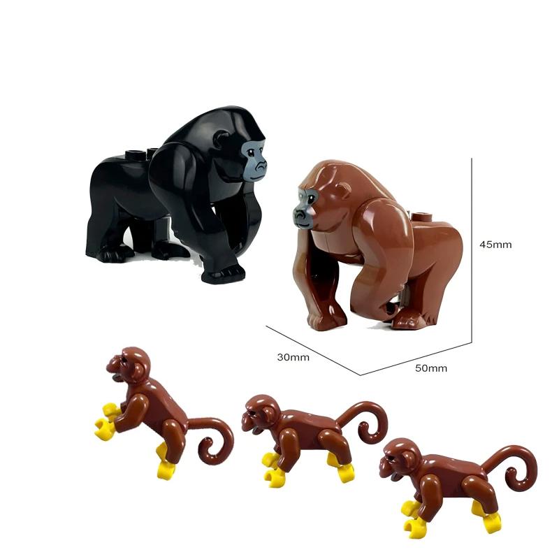 MOC Wild Animals Building Blocks Set Monkey Cow Bear Orangutan Leopard Snake Camel Mini DIY Model Compatible Bricks Kids Toy T19