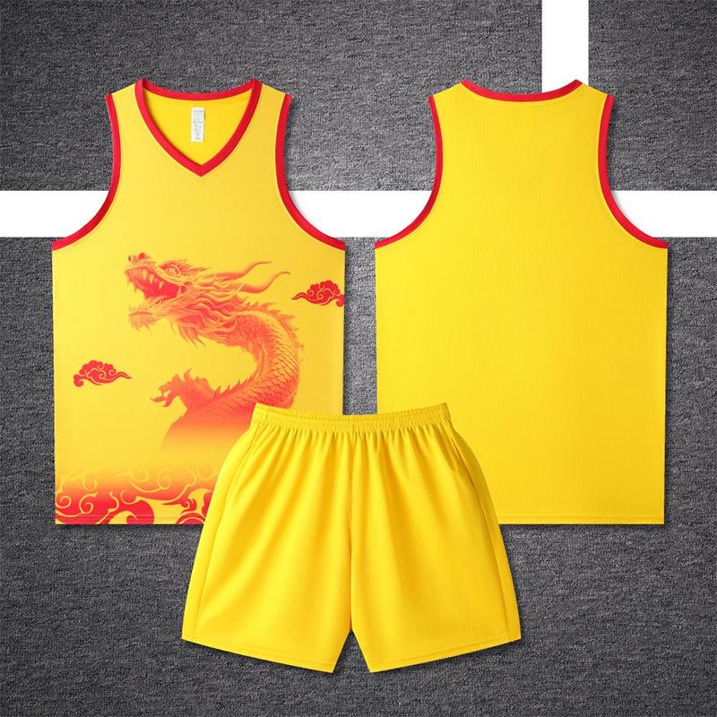 Men s Dragon Pattern Basketball & Dragon Boat Festival Training Uniform Set 3XL (175-185cm)