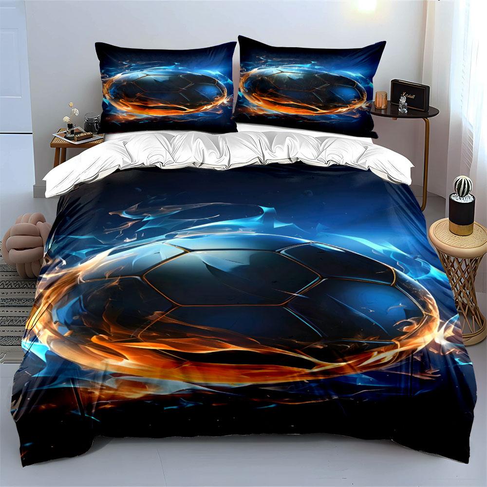 Blue Football with Flames. Bedding Sets Duvet Cover Sets Duvet Covers Pillowcases(1 * Duvet Cover 2 * Pillowcases Without Duvet Insert)