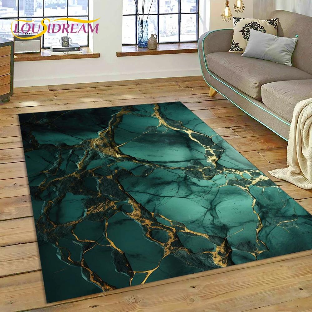 Dream Colour Marble Blue Green Gold Luxurious Carpet Rug for Home Living Room Bedroom Sofa Doormat Decor