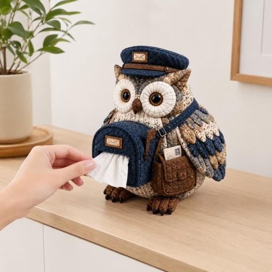 huaqianguhh DIY Tissue Box Cover Kit, Owl Shape, Soft Textures Patchwork Sewing Handmade for Handicraft Enthusiast Beginners