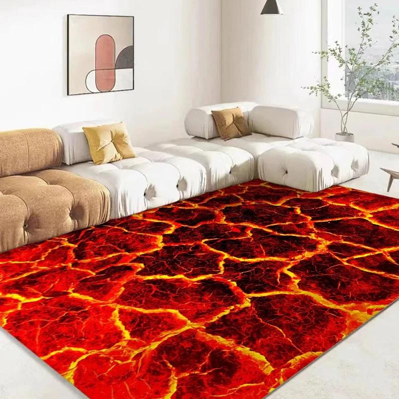 Tappeto Area Vulcanica Magma Lava 3D Tappeto Rosso Grande per Soggiorno Camera da Letto Divano Decorazione Casa Gioco Bambini Tappetino Antiscivolo