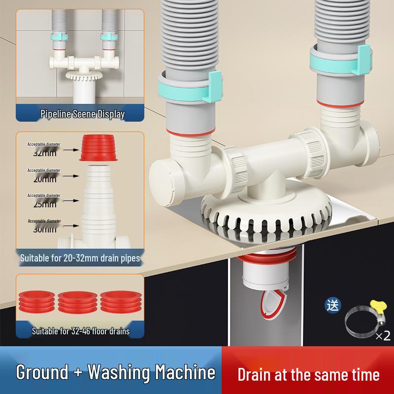 Three-Way Anti-Odor Drain Pipe Connector for Washing Machines
