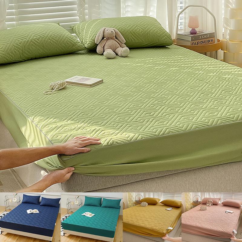 Quilted Mattress Cover Embossed Bed Sheet Mattress Protector Home Textile Solid Color Bed Cover Mattress Cover Thick Soft Cushion Bedding NoPillowcase