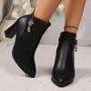 Europeiska och amerikanska högklackade korta stövletter, nya tjockklackade damläderstövlar för utrikeshandel höst och vinter 2025, medelålders stor-si