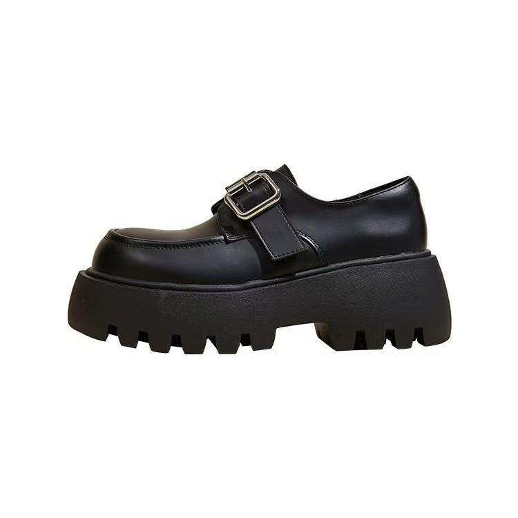 Velcro thick heel platform small leather shoes women's 2025 autumn and winter new British style retro JK single shoes heightening loafers