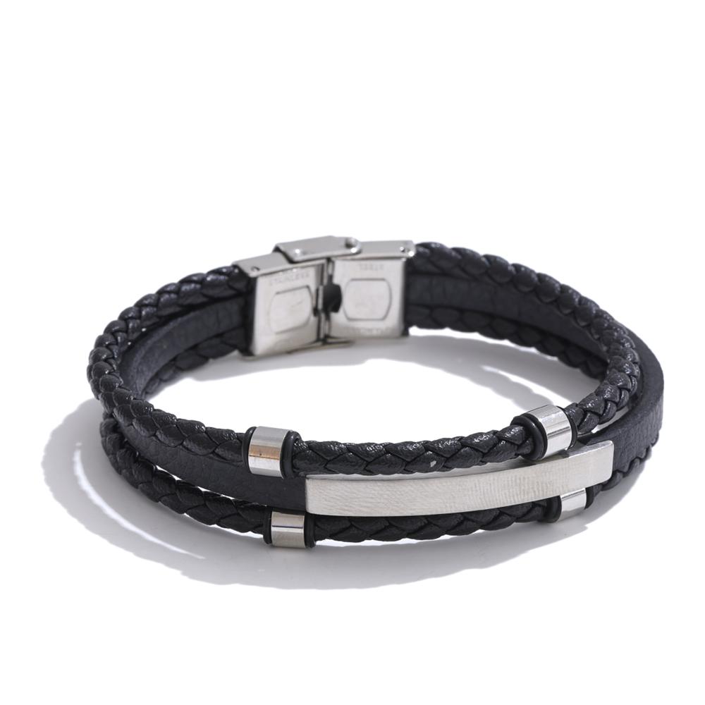 

Yhpup 22cm Statement Black Leather Braided Layered Retro Bracelet Bangle for Men Stainless Steel Tarnish Resistant Wrist Jewelry